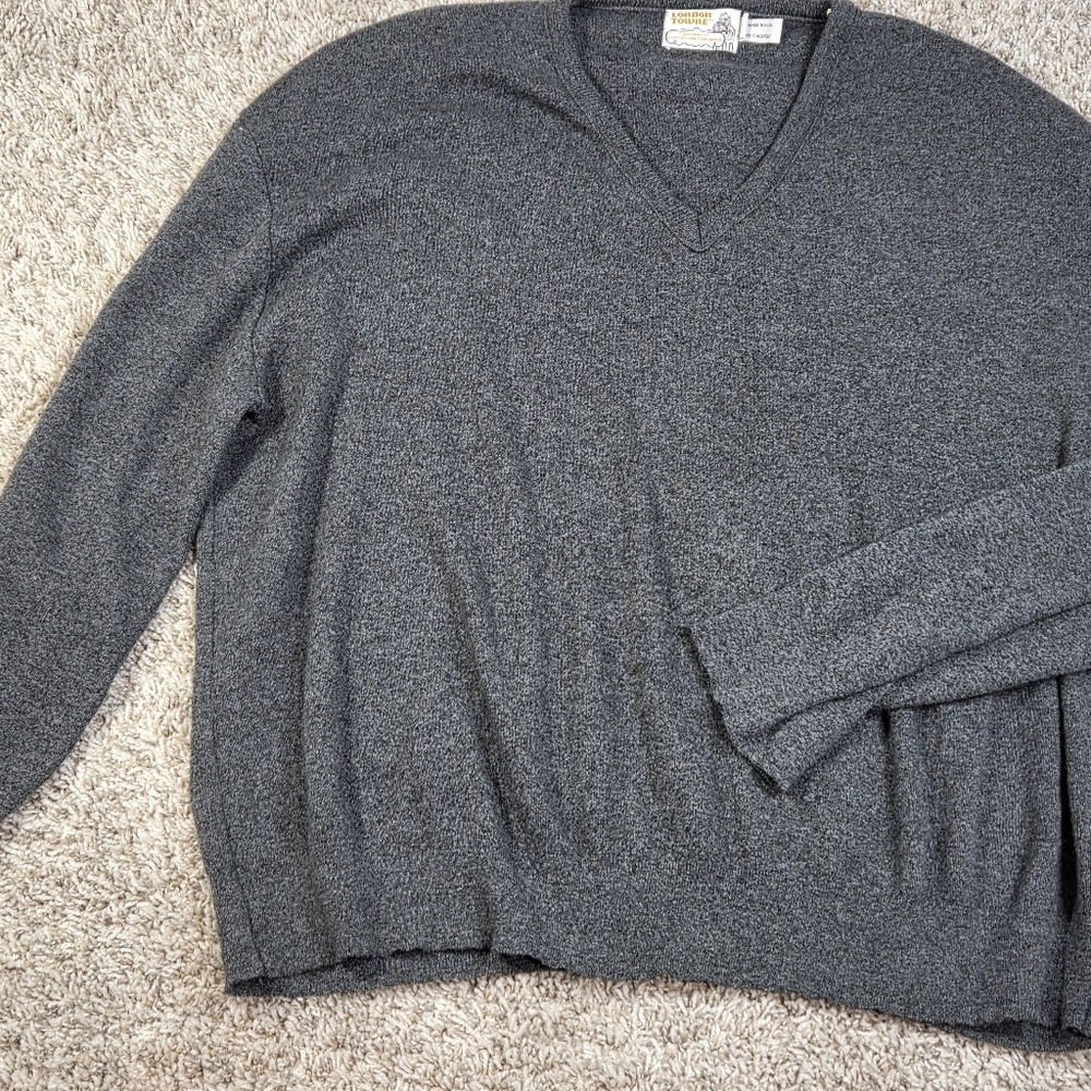 Vintage London Towne Gray V-Neck Sweater Made in USA Large 80s 90s Grandpa Core